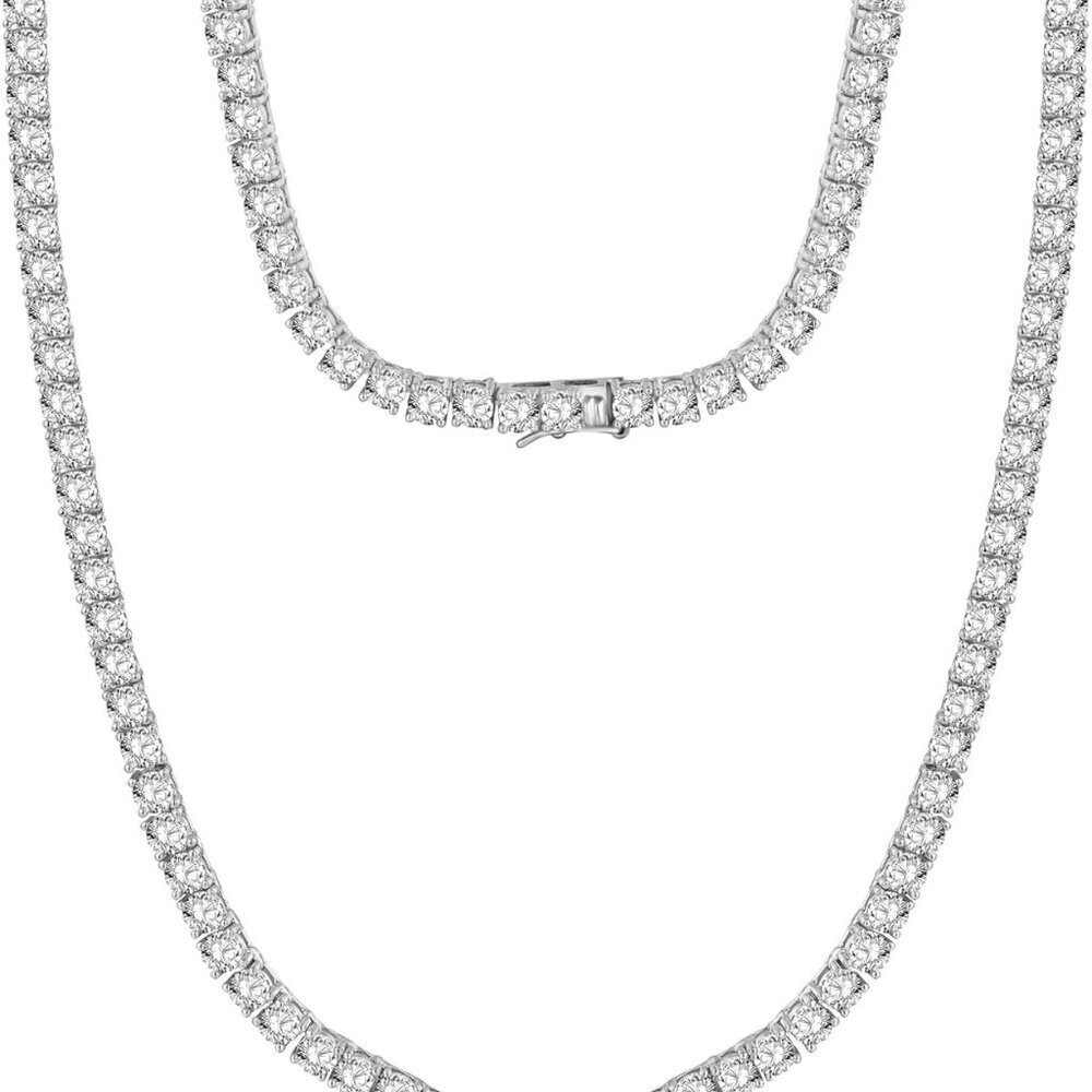 Cubic Zirconia Necklace V Shape 18K White Gold Plated 20 Inch for Women